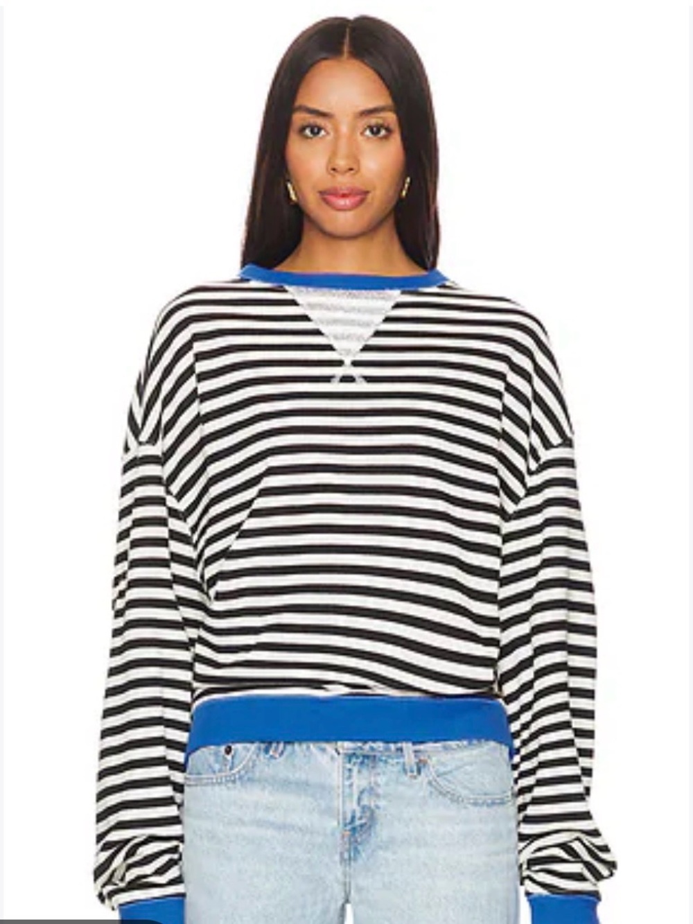 We The Free Classic Striped Ovesized Crew neck Free People Sweatshirt Blue S
